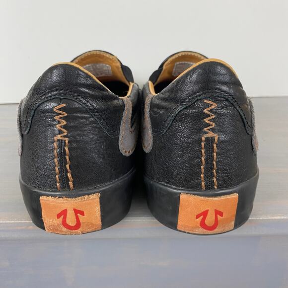 True Religion Slip On Shoes Loafer Men Size 10 Black Leather Low Top Mock Toe - Picture 5 of 10